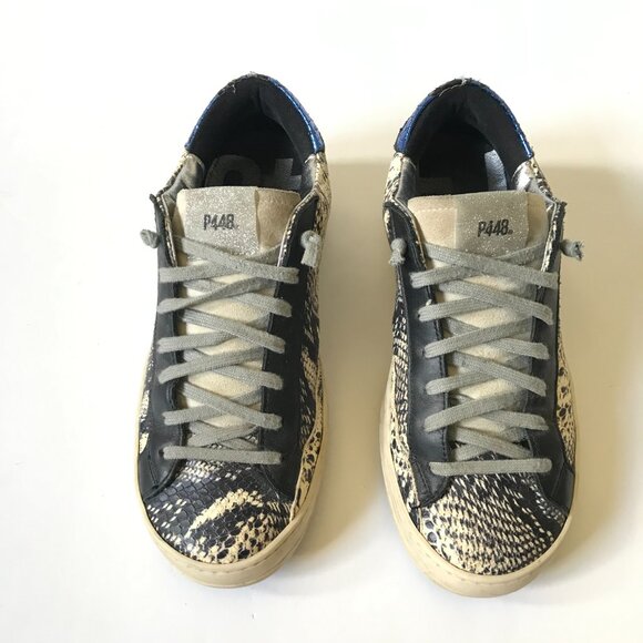 P448 John Twister Python Effect Sneakers Womens 37 7 Black Snake Leather Trainer - Picture 4 of 11